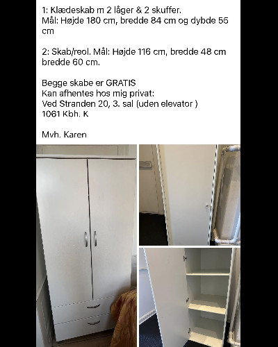 2 hvide skabe gratis 